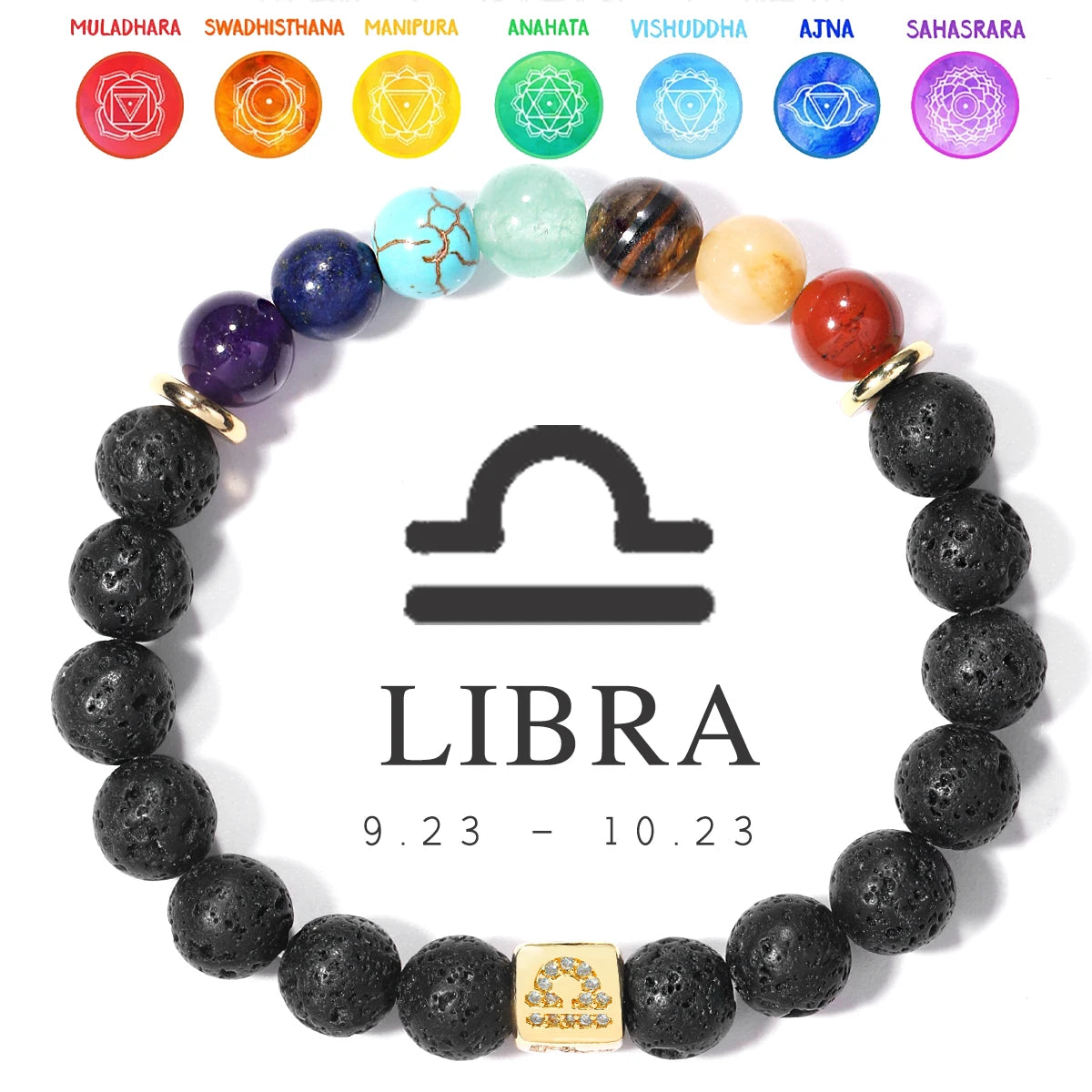 7 Chakra Bracelet 12 Zodiac Bracelet Stainless Steel Energy Natural Volcanic Stone Beads 8mm Women Men's Bracelets Chakra Gift serenya