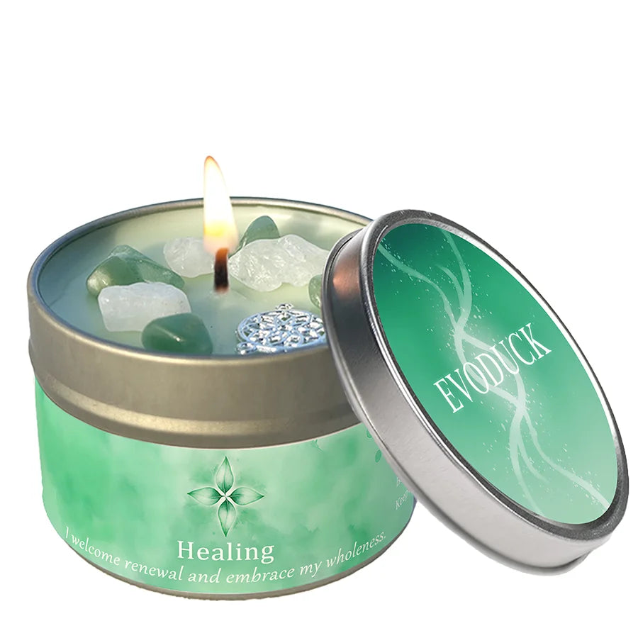 White Sage Frankincense Crystal Scented Candle Protection Cleansing Aromatherapy Meditation Room Decor Spiritual Yoga Gift 3oz serenya