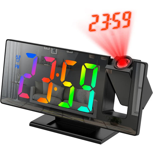 180° Arm Projection Alarm Clock Time Temperature USB Plug-in Digital Alarm Clock Snooze Table Clock 12/24H Projector LED Clock serenya