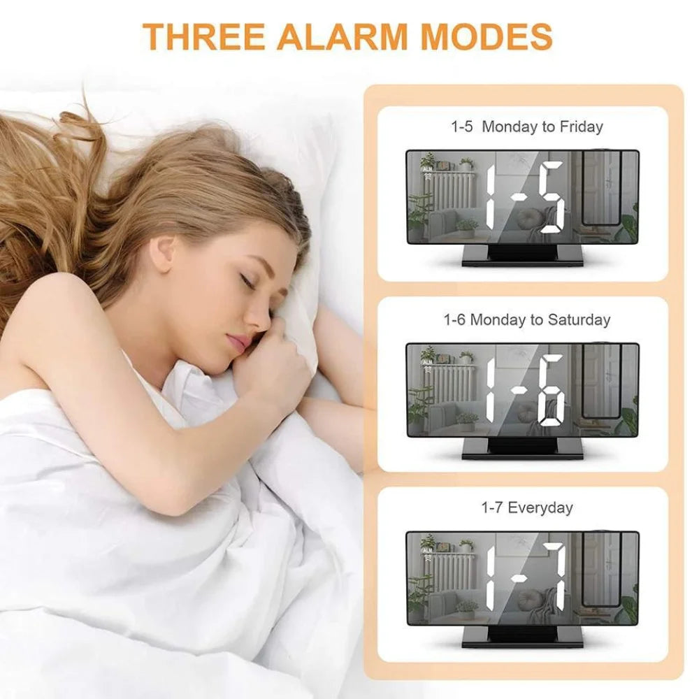 180° Arm Projection Alarm Clock Time Temperature USB Plug-in Digital Alarm Clock Snooze Table Clock 12/24H Projector LED Clock serenya