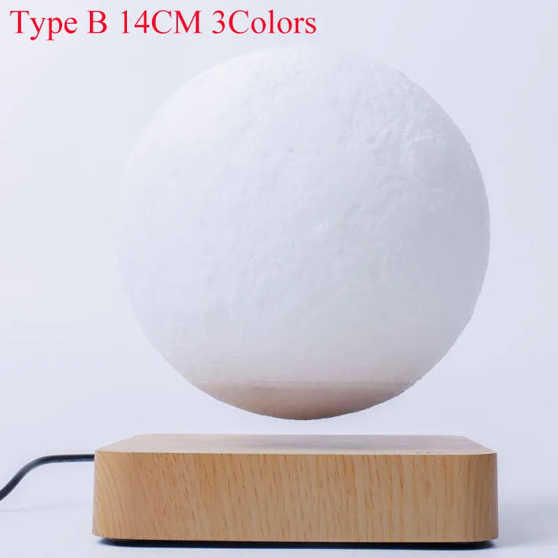 ZK30 Levitating Moon Lamp Night Light Floating 3D Printing LED Moon Lamp with Wooden Base and Magnetic with 3 Colors serenya