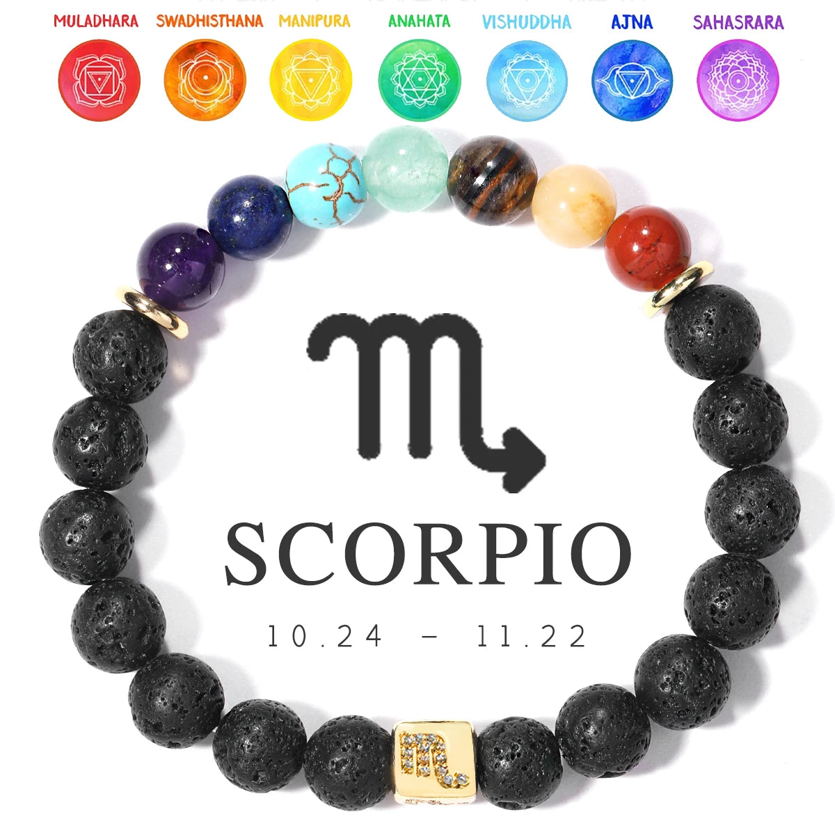 7 Chakra Bracelet 12 Zodiac Bracelet Stainless Steel Energy Natural Volcanic Stone Beads 8mm Women Men's Bracelets Chakra Gift serenya