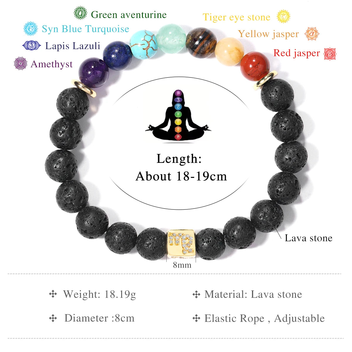 7 Chakra Bracelet 12 Zodiac Bracelet Stainless Steel Energy Natural Volcanic Stone Beads 8mm Women Men's Bracelets Chakra Gift serenya