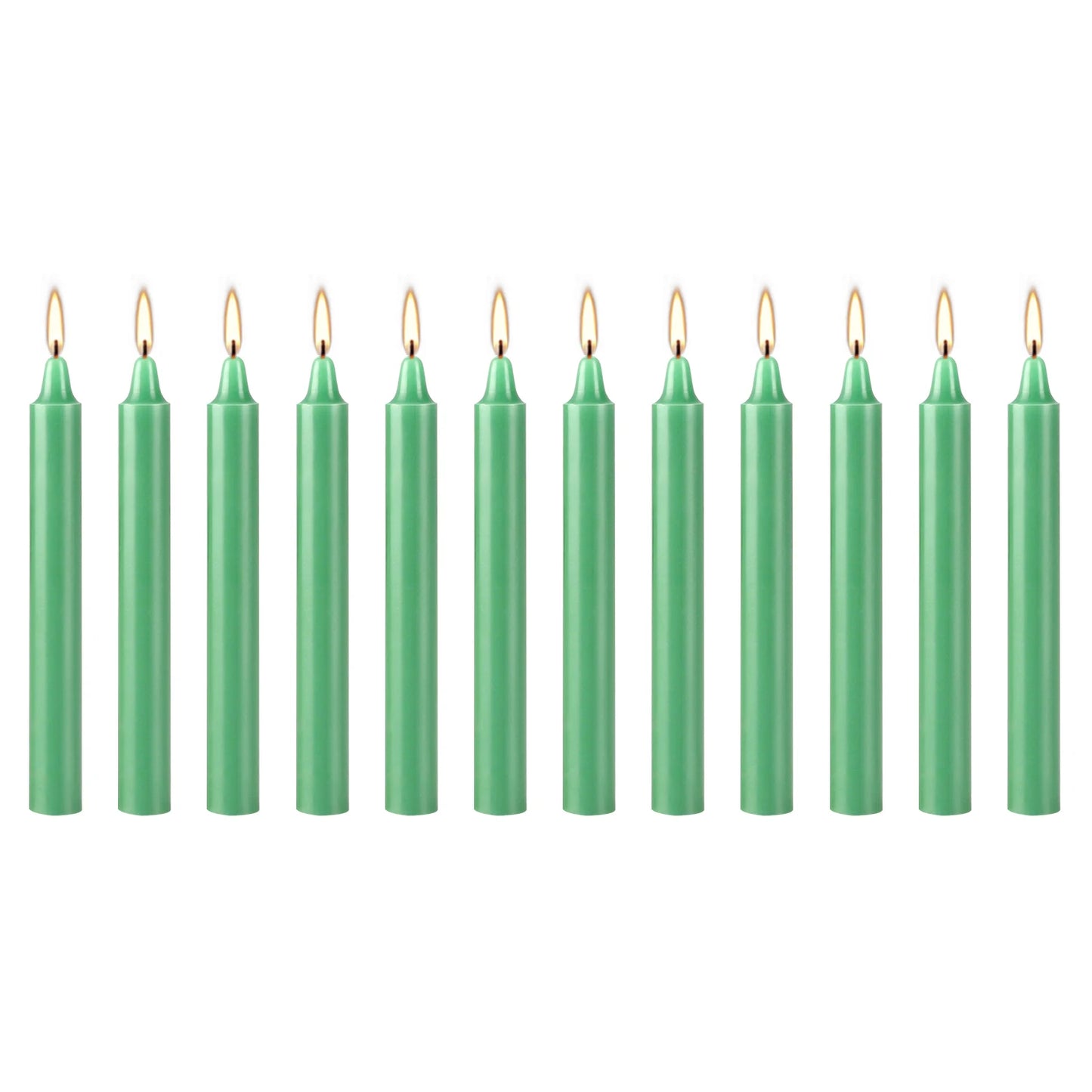 12 Pcs 3.9*0.4In（10.1*1.2Cm） Green Small Stick Candles, No Drip, No Smoke, No Scent, Household Dinner Candles, Hand-Poured, High-Quality, Suitable for Various Places and Holidays. serenya