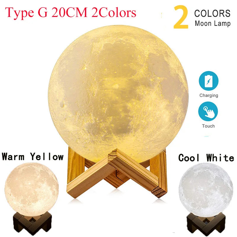 ZK30 Levitating Moon Lamp Night Light Floating 3D Printing LED Moon Lamp with Wooden Base and Magnetic with 3 Colors serenya