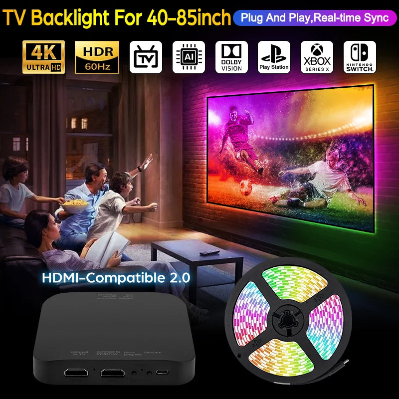 2024 New Ambient TV LED Backlight Sync to Screen For 40-85Inch Real-Time Sync LED Light Strip For 4K HDMI-Compatible 2.0 Device serenya