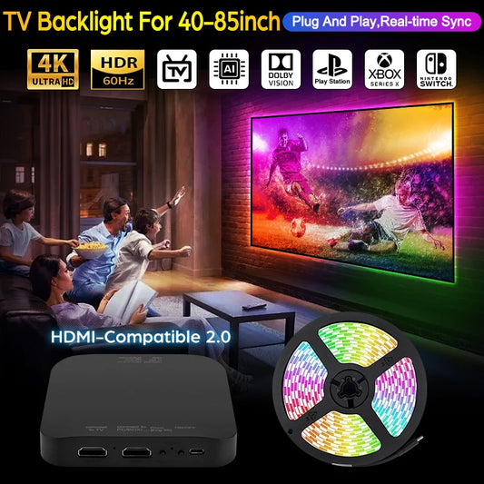 2024 New Ambient TV LED Backlight Sync to Screen For 40-85Inch Real-Time Sync LED Light Strip For 4K HDMI-Compatible 2.0 Device serenya