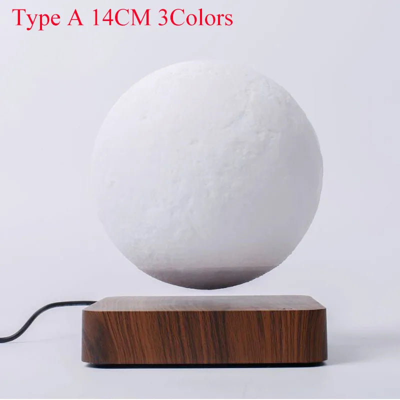 ZK30 Levitating Moon Lamp Night Light Floating 3D Printing LED Moon Lamp with Wooden Base and Magnetic with 3 Colors serenya