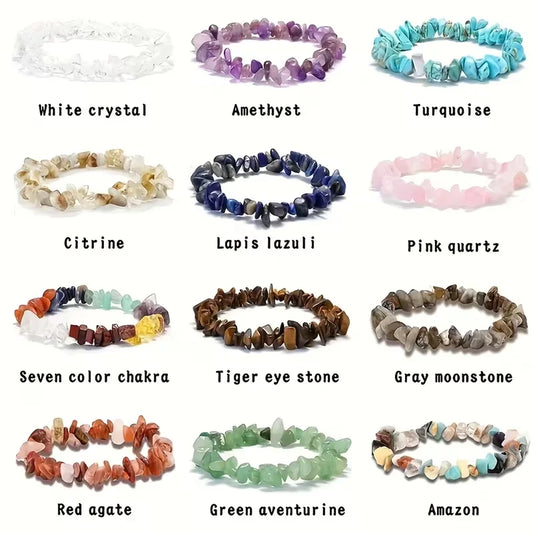 Natural Amethyst Chips Bracelet Healing Chakra Yoga Meditation and Positive Energy Crystal Stretch Bangles Gift for Girlfriend serenya