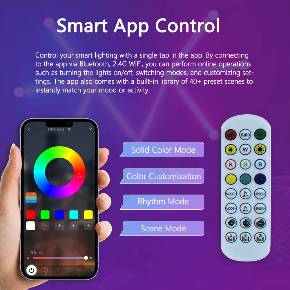 Splicing Light DIY Atmosphere Light RGB Smart Wall Light Voice Control Lamp for Esports Room Bedroom Bar Decoration Night Light serenya