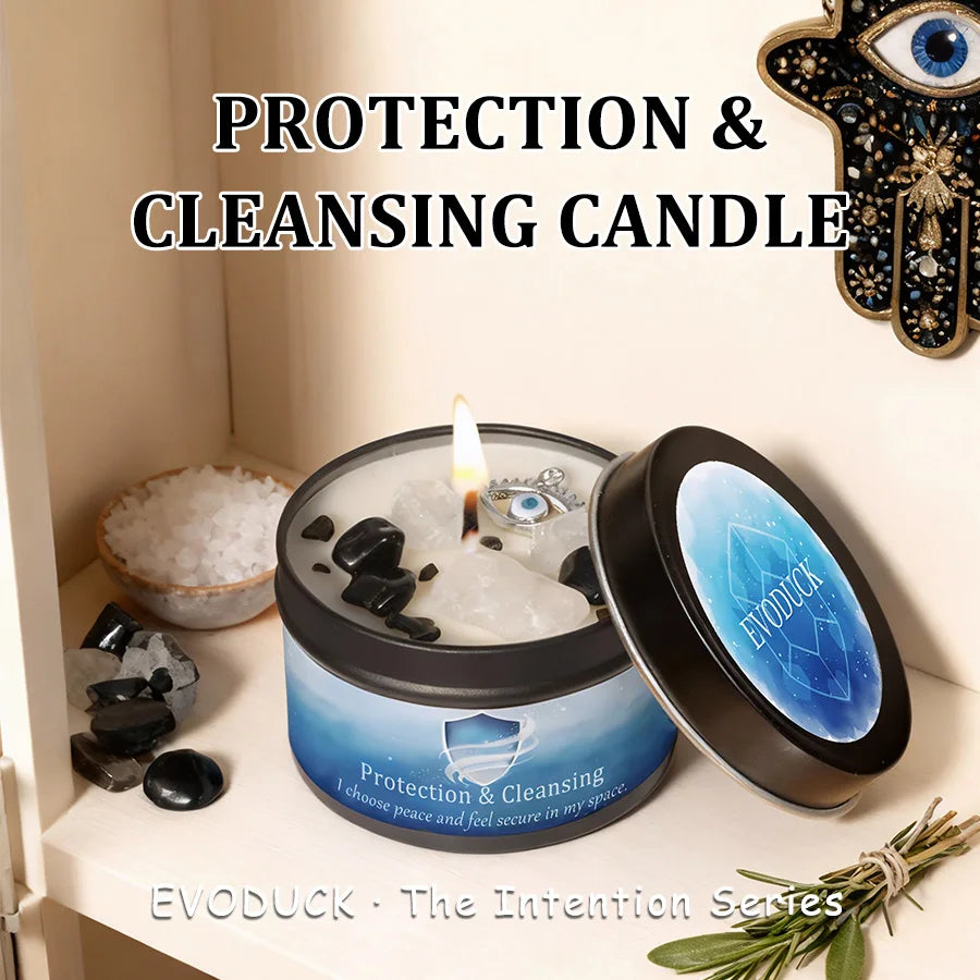 White Sage Frankincense Crystal Scented Candle Protection Cleansing Aromatherapy Meditation Room Decor Spiritual Yoga Gift 3oz serenya