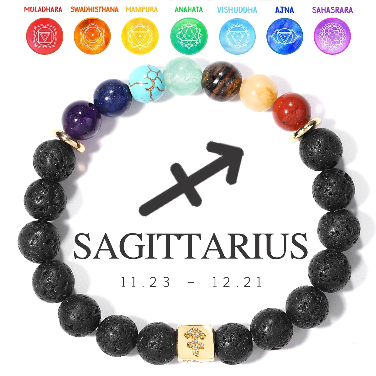 7 Chakra Bracelet 12 Zodiac Bracelet Stainless Steel Energy Natural Volcanic Stone Beads 8mm Women Men's Bracelets Chakra Gift serenya
