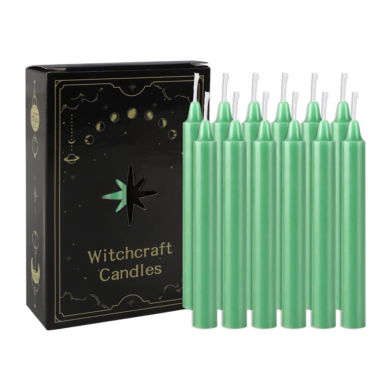 12 Pcs 3.9*0.4In（10.1*1.2Cm） Green Small Stick Candles, No Drip, No Smoke, No Scent, Household Dinner Candles, Hand-Poured, High-Quality, Suitable for Various Places and Holidays. serenya