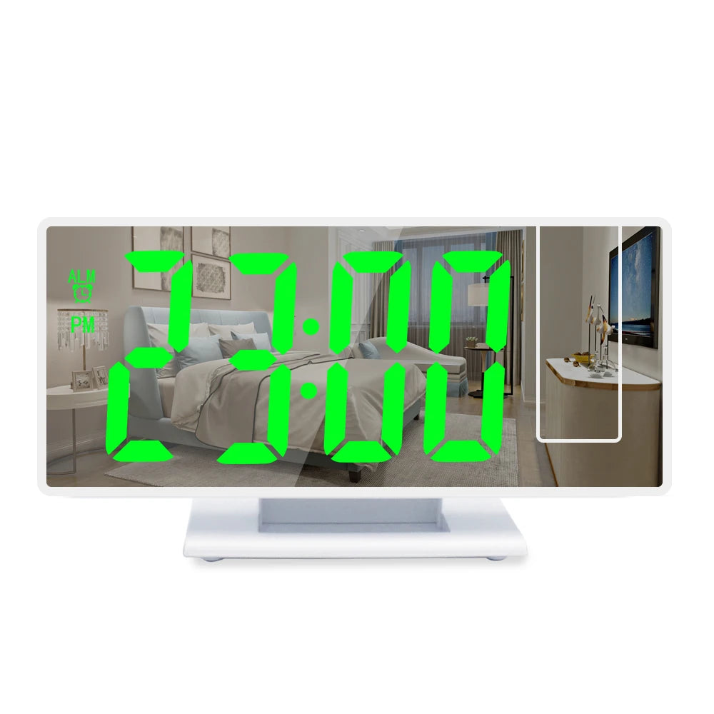 180° Arm Projection Alarm Clock Time Temperature USB Plug-in Digital Alarm Clock Snooze Table Clock 12/24H Projector LED Clock serenya