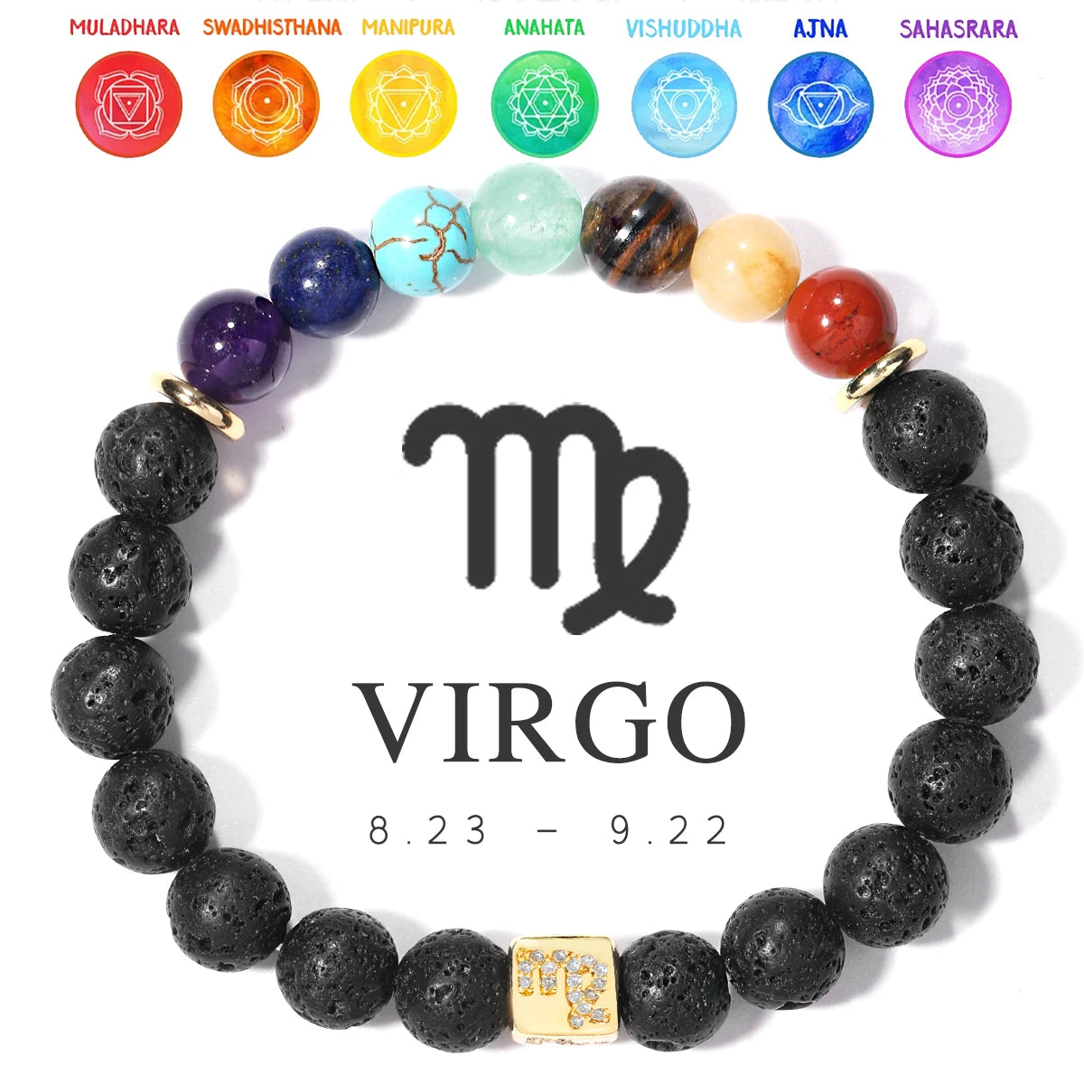 7 Chakra Bracelet 12 Zodiac Bracelet Stainless Steel Energy Natural Volcanic Stone Beads 8mm Women Men's Bracelets Chakra Gift serenya