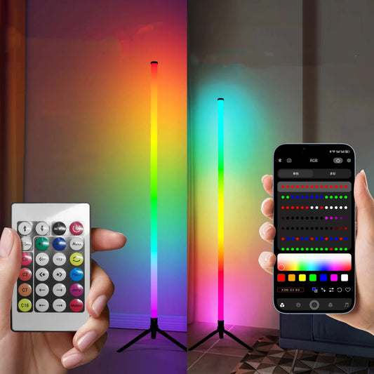 USB RGBIC Corner Floor Lamp 360° Color Changing Dimmable Ambient Lighting with Bluetooth App & Remote Control for Living Bedroom serenya