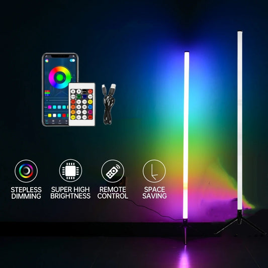 USB RGBIC Corner Floor Lamp 360° Color Changing Dimmable Ambient Lighting with Bluetooth App & Remote Control for Living Bedroom serenya
