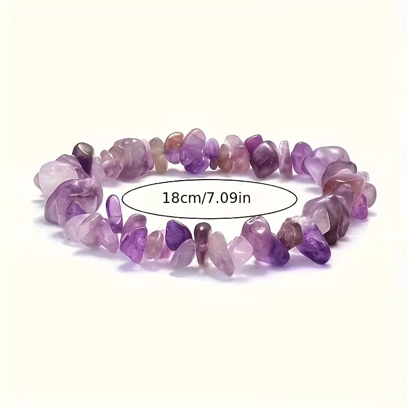 Natural Amethyst Chips Bracelet Healing Chakra Yoga Meditation and Positive Energy Crystal Stretch Bangles Gift for Girlfriend serenya