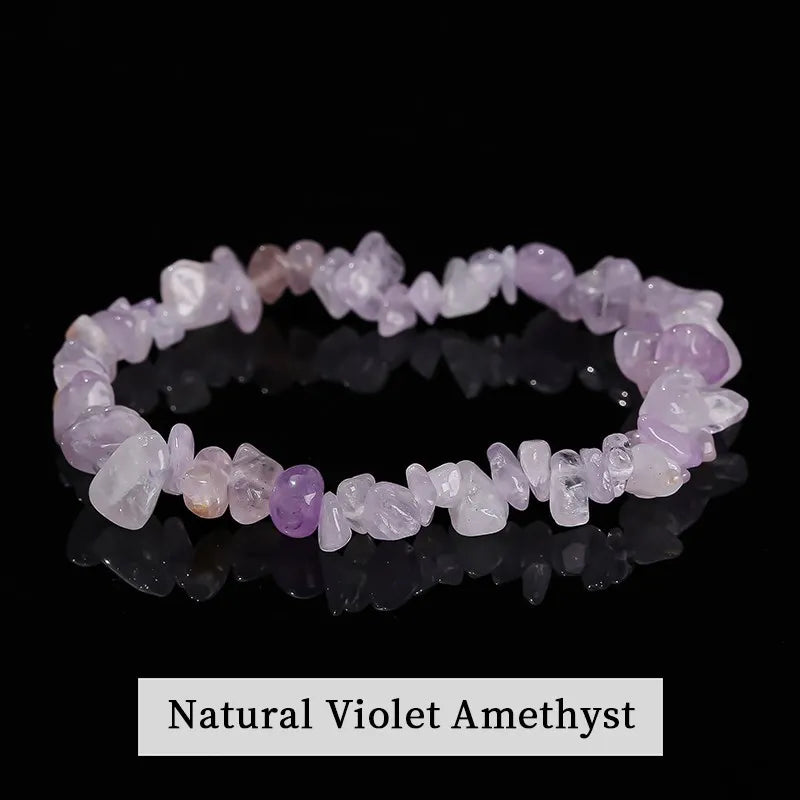 Natural Amethyst Chips Bracelet Healing Chakra Yoga Meditation and Positive Energy Crystal Stretch Bangles Gift for Girlfriend serenya