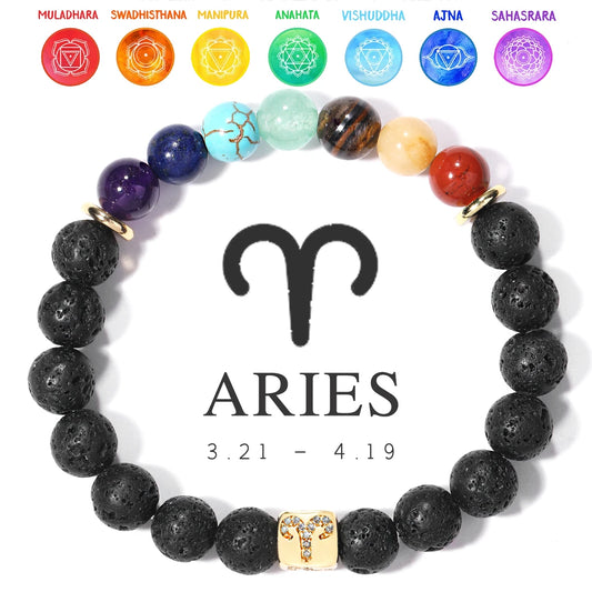 7 Chakra Bracelet 12 Zodiac Bracelet Stainless Steel Energy Natural Volcanic Stone Beads 8mm Women Men's Bracelets Chakra Gift serenya