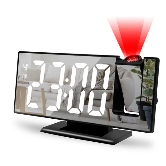 180° Arm Projection Alarm Clock Time Temperature USB Plug-in Digital Alarm Clock Snooze Table Clock 12/24H Projector LED Clock serenya
