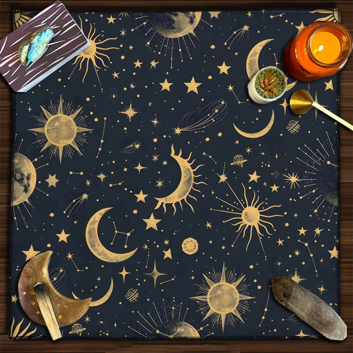 Sun & Moon Altar Cloth Tarot Table Cloth Geometric Star Starry Sky Constellation Divination Cloth Witchcraft Astrology Decor serenya