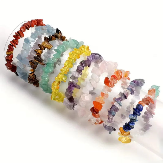 Natural Amethyst Chips Bracelet Healing Chakra Yoga Meditation and Positive Energy Crystal Stretch Bangles Gift for Girlfriend serenya