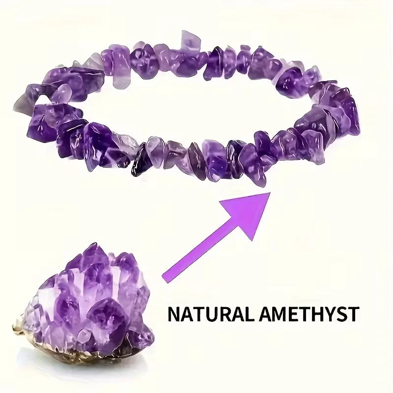 Natural Amethyst Chips Bracelet Healing Chakra Yoga Meditation and Positive Energy Crystal Stretch Bangles Gift for Girlfriend serenya