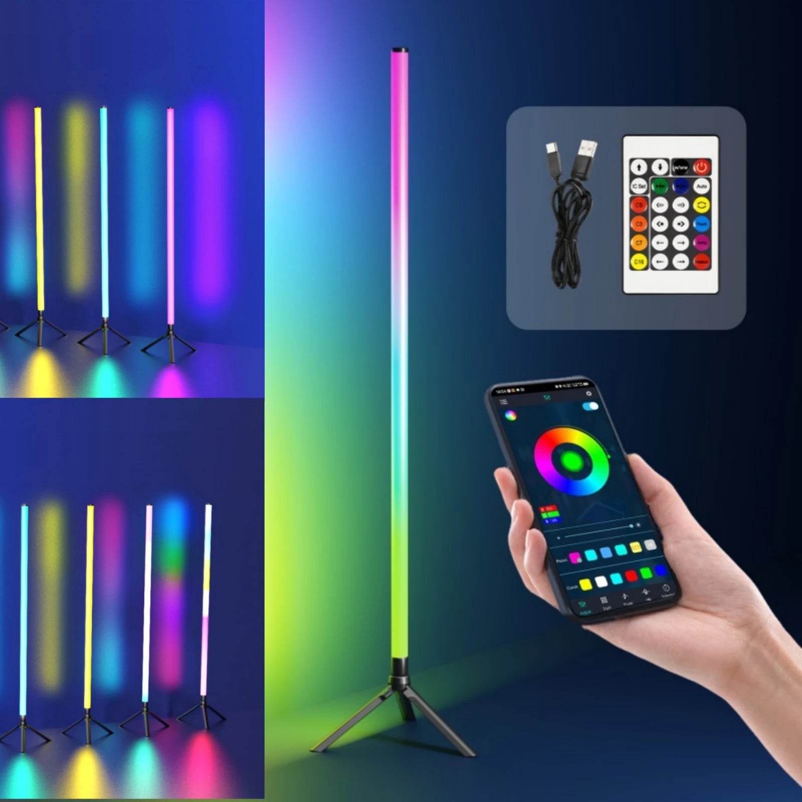 USB RGBIC Corner Floor Lamp 360° Color Changing Dimmable Ambient Lighting with Bluetooth App & Remote Control for Living Bedroom serenya