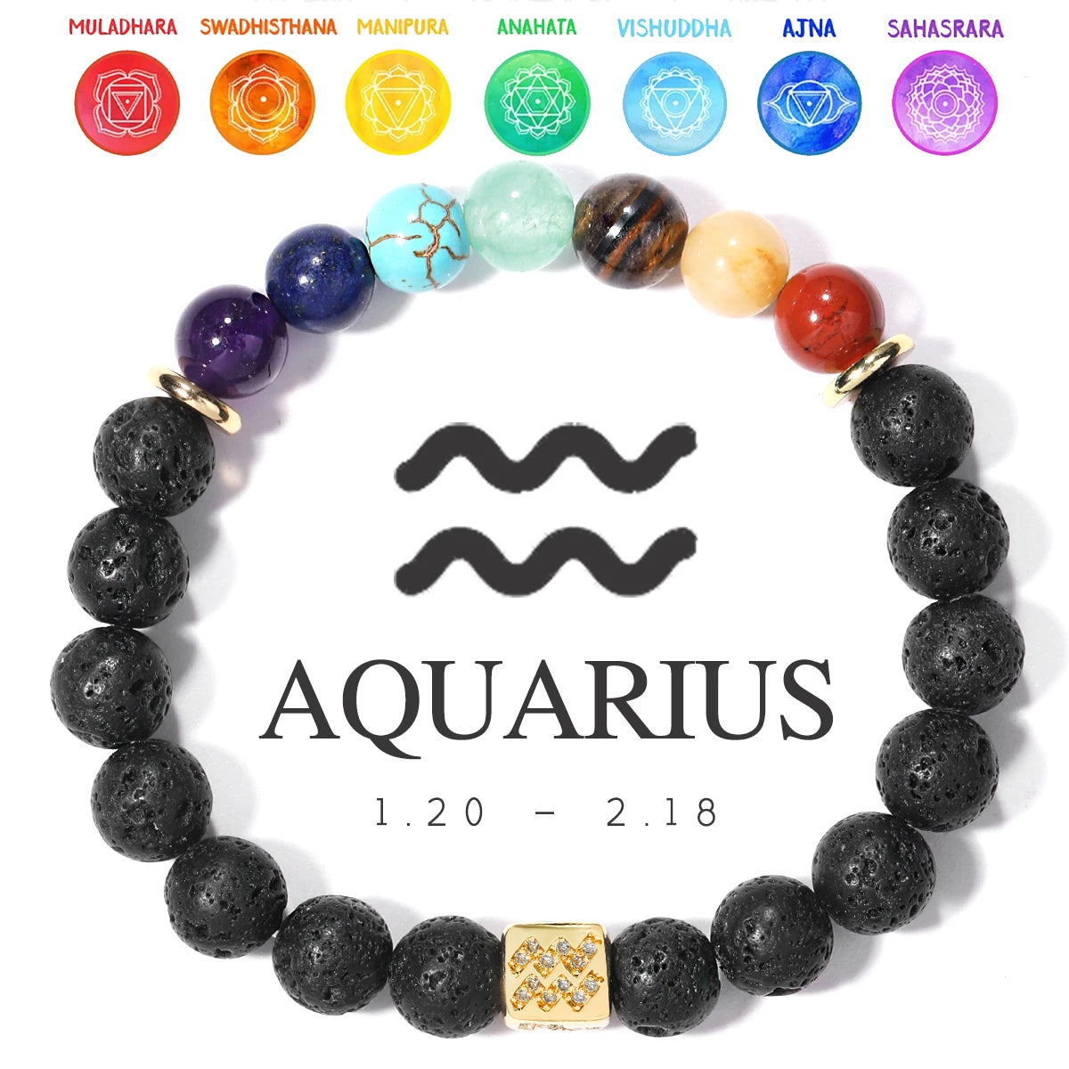 7 Chakra Bracelet 12 Zodiac Bracelet Stainless Steel Energy Natural Volcanic Stone Beads 8mm Women Men's Bracelets Chakra Gift serenya