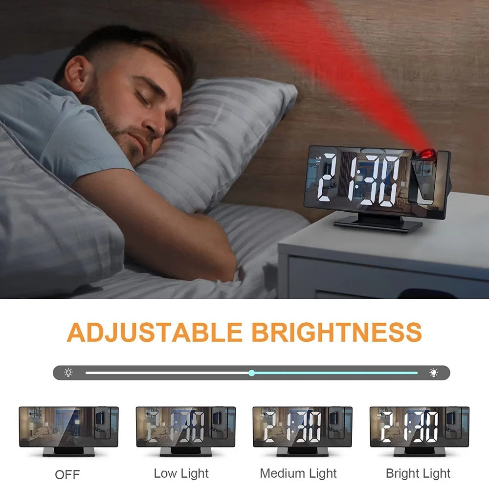 180° Arm Projection Alarm Clock Time Temperature USB Plug-in Digital Alarm Clock Snooze Table Clock 12/24H Projector LED Clock serenya