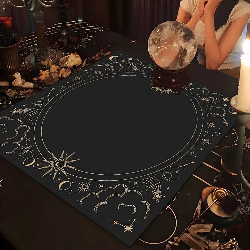 Sun & Moon Altar Cloth Tarot Table Cloth Geometric Star Starry Sky Constellation Divination Cloth Witchcraft Astrology Decor serenya