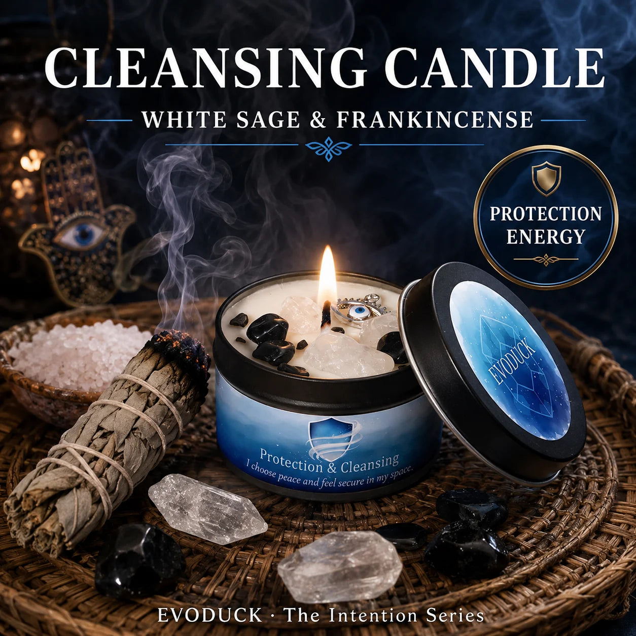 White Sage Frankincense Crystal Scented Candle Protection Cleansing Aromatherapy Meditation Room Decor Spiritual Yoga Gift 3oz serenya