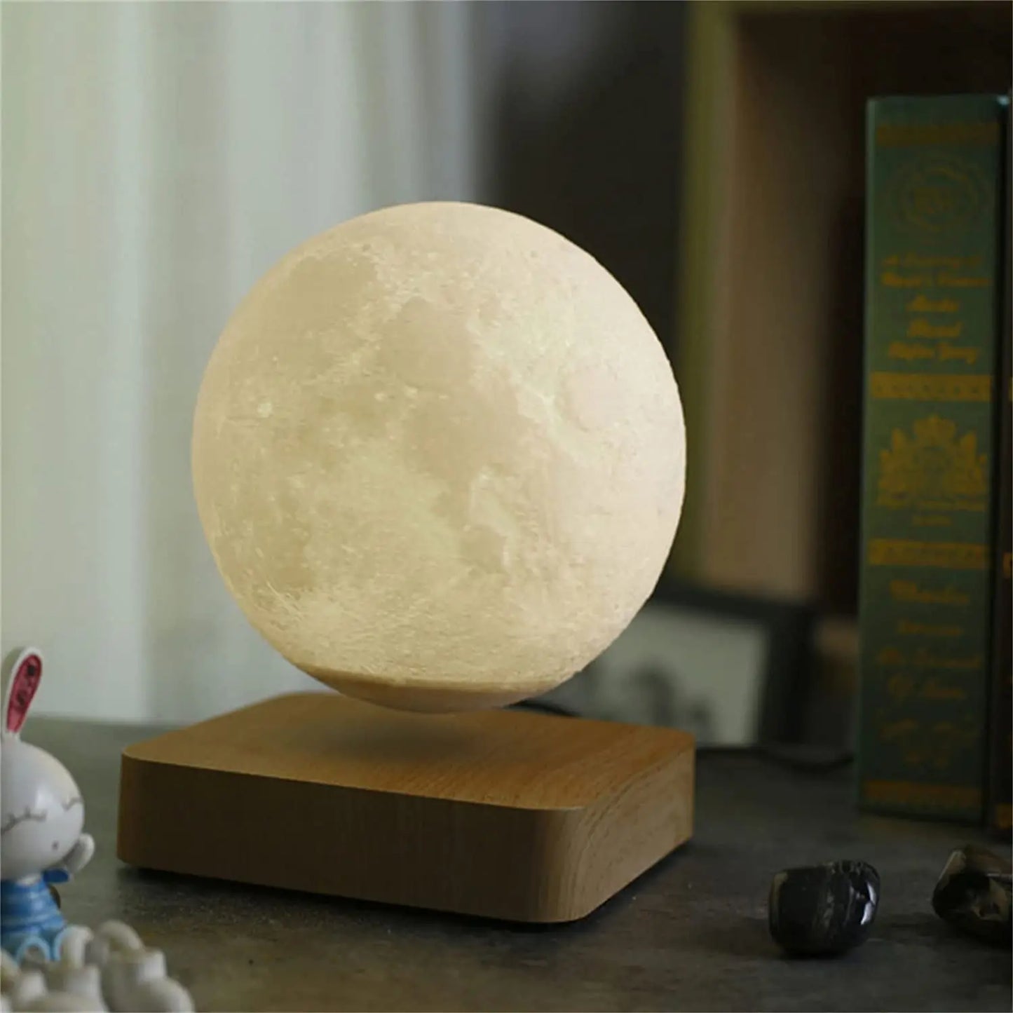 ZK30 Levitating Moon Lamp Night Light Floating 3D Printing LED Moon Lamp with Wooden Base and Magnetic with 3 Colors serenya