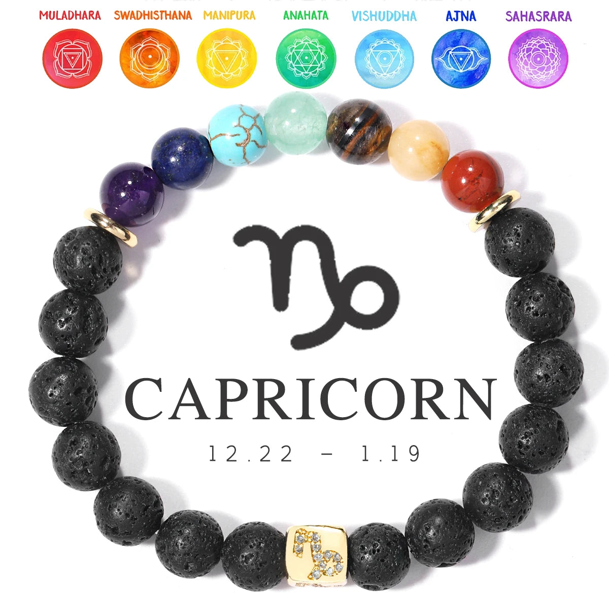 7 Chakra Bracelet 12 Zodiac Bracelet Stainless Steel Energy Natural Volcanic Stone Beads 8mm Women Men's Bracelets Chakra Gift serenya