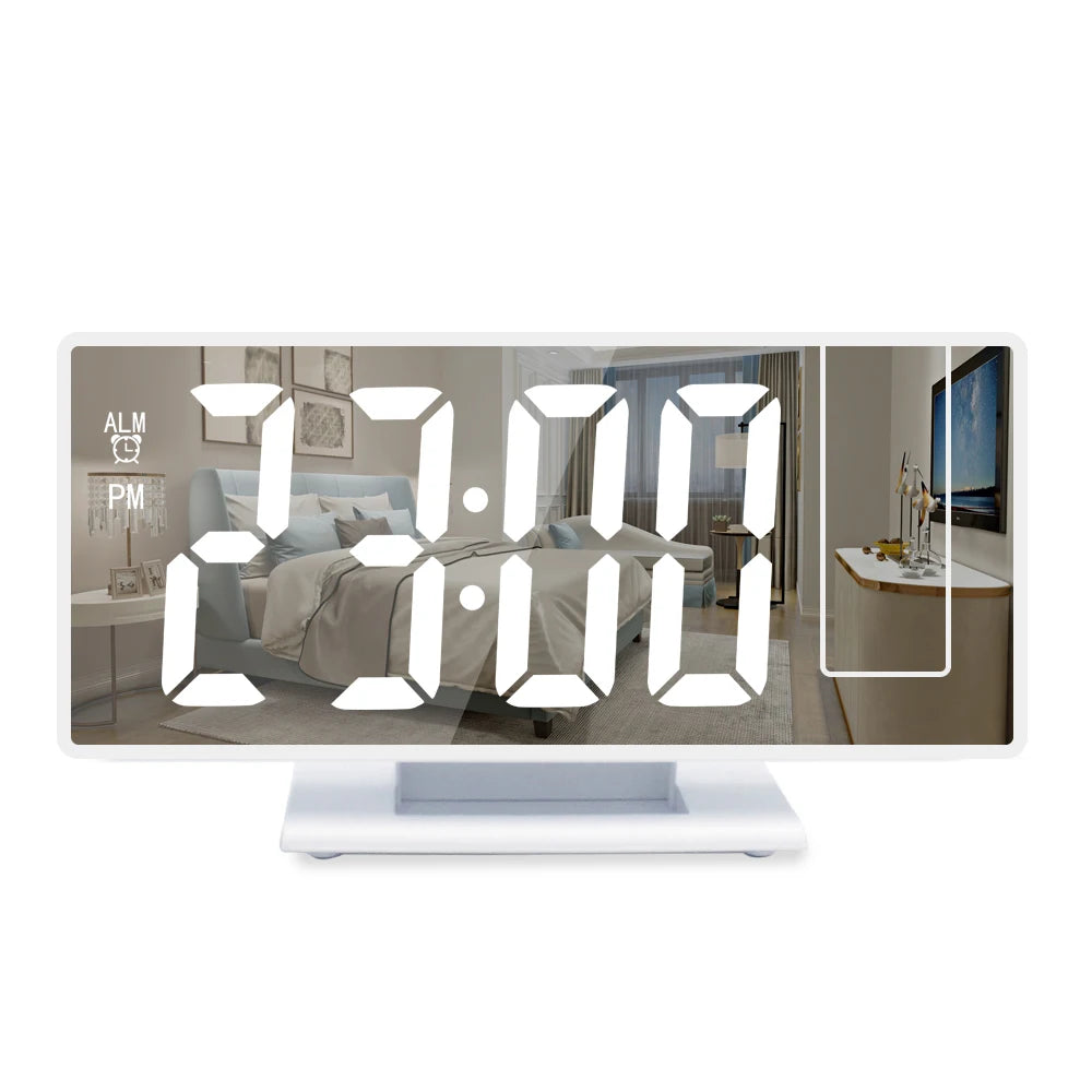 180° Arm Projection Alarm Clock Time Temperature USB Plug-in Digital Alarm Clock Snooze Table Clock 12/24H Projector LED Clock serenya