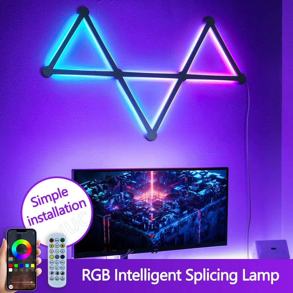 Splicing Light DIY Atmosphere Light RGB Smart Wall Light Voice Control Lamp for Esports Room Bedroom Bar Decoration Night Light serenya