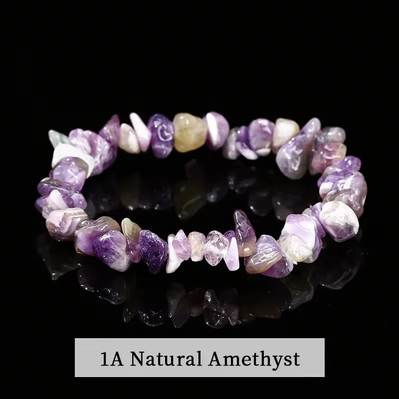 Natural Amethyst Chips Bracelet Healing Chakra Yoga Meditation and Positive Energy Crystal Stretch Bangles Gift for Girlfriend serenya