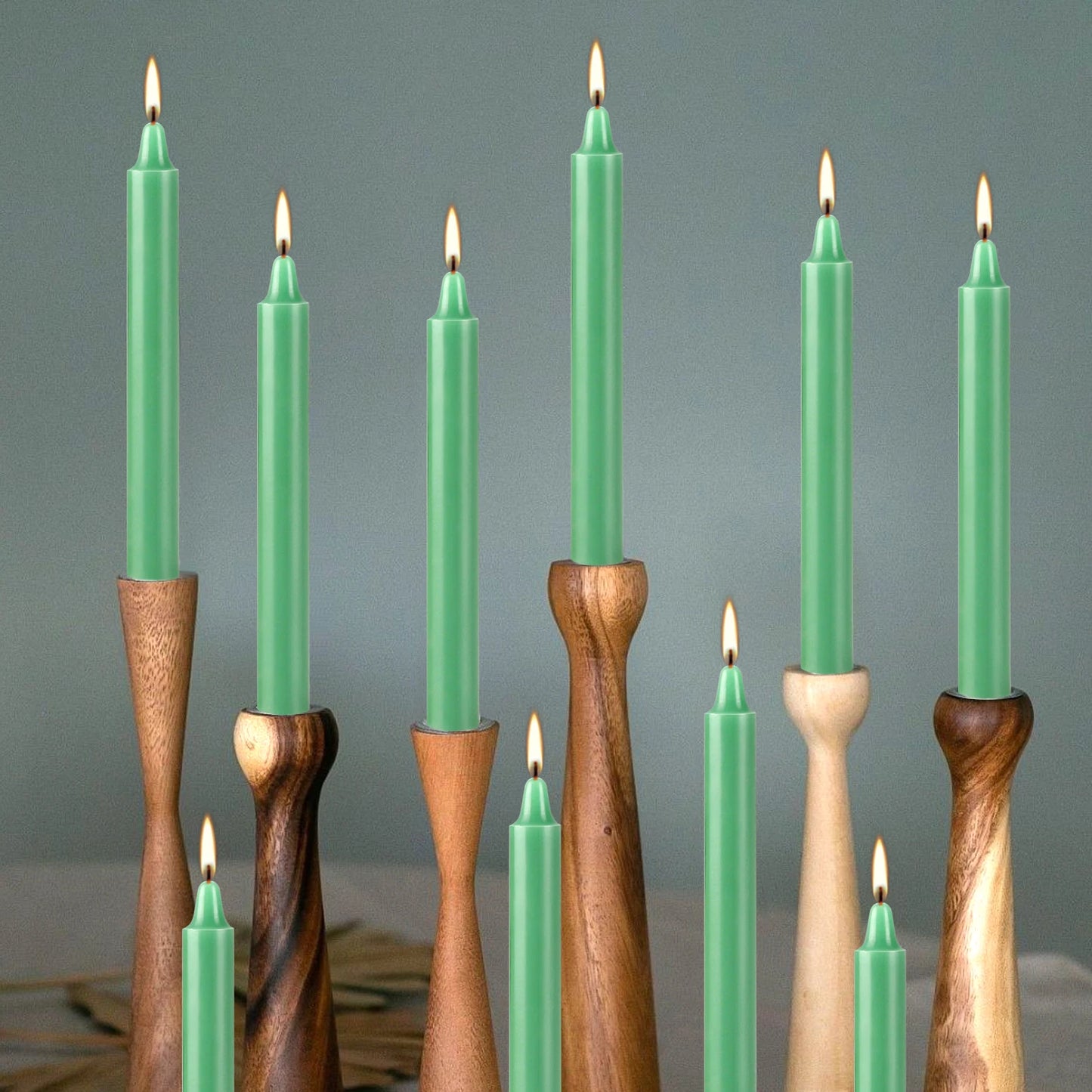 12 Pcs 3.9*0.4In（10.1*1.2Cm） Green Small Stick Candles, No Drip, No Smoke, No Scent, Household Dinner Candles, Hand-Poured, High-Quality, Suitable for Various Places and Holidays. serenya
